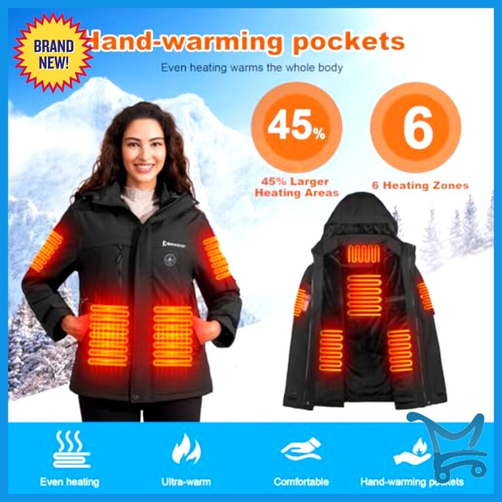 Heated Jacket with Battery Pack Fleece Lining Waterproof Windproof Skiing - Picture 2 of 7